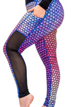 Load image into Gallery viewer, Pastel dragon scale leggings with No roll, Tummy tucking waistband and pocket.
