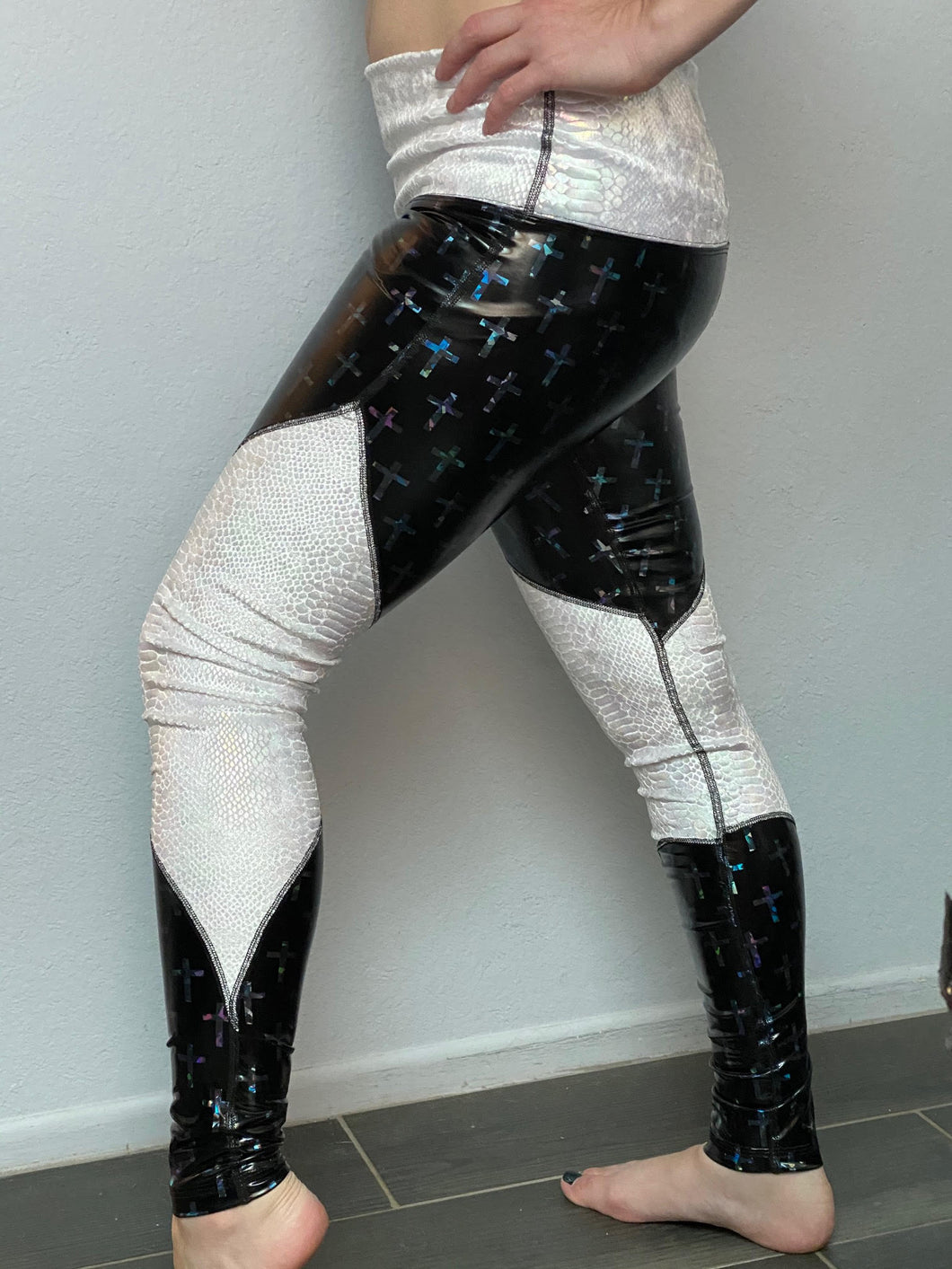 Black Vinyl Cross and White Snake High Waist Legging